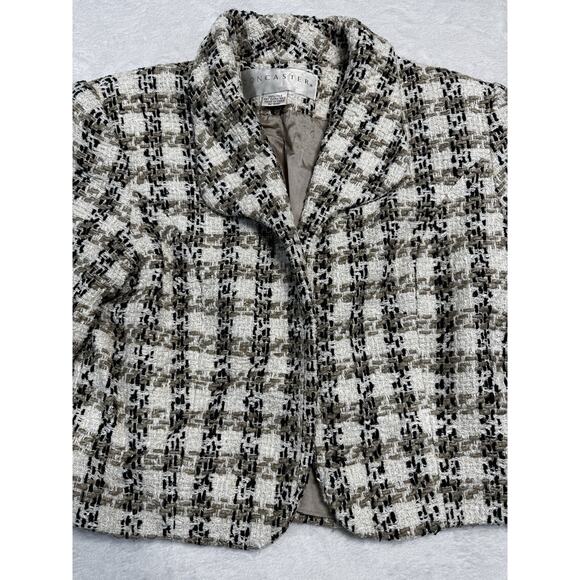 Doncaster 100% Silk Tweed Cropped Blazer Neutral Plaid Jacket Business Size Sm. - Picture 2 of 8
